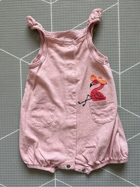 Carters|Baby girl summer bubble romper,Pink Flamingo embroidery onesie,6M•boho